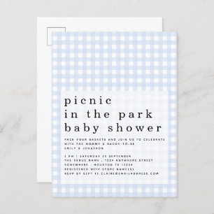 Carte Postale Pique-Nique Dans Le Parc Baby shower Bleu En vichy