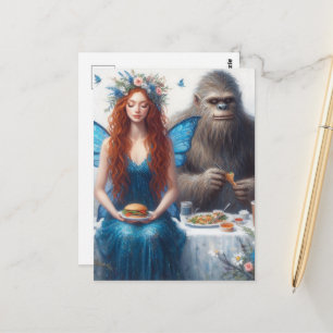 Carte Postale Pique-nique de la fée et de Sasquatch