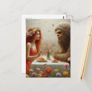 Carte Postale Pique-nique de spaghettis de la fée et de Sasquatc