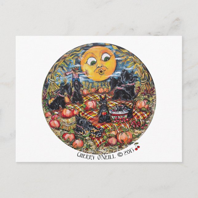 Carte Postale Pique-nique Halloween du Scottish Terrier (Devant)