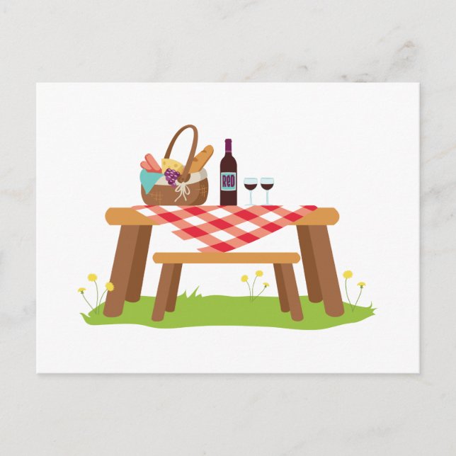 Carte Postale Pique-nique Panier Vin (Devant)
