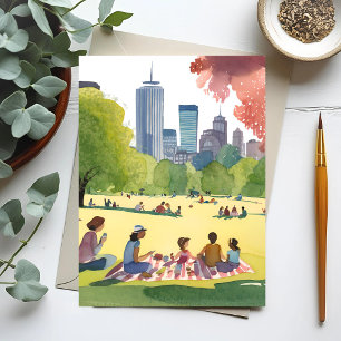 Carte Postale Pique-nique sur le Boston Common   Peinture aquare