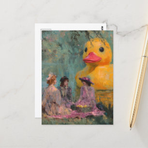 Carte Postale Pique-Nique Surréaliste Avec Canard En Caoutchouc