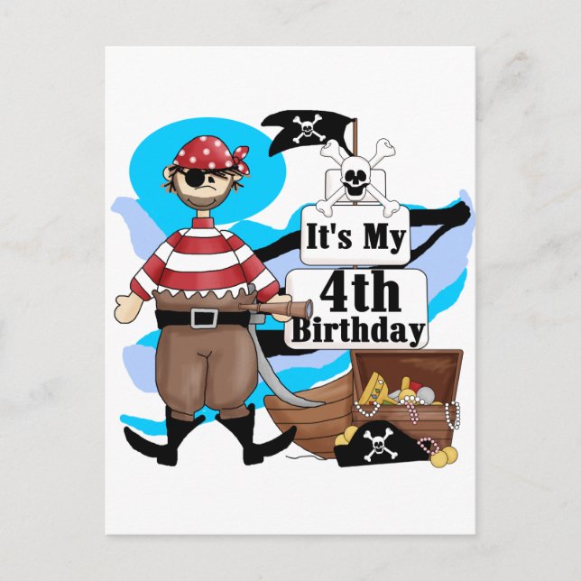 Carte Postale Pirate 4e Anniversaire Tshirts et cadeaux (Devant)