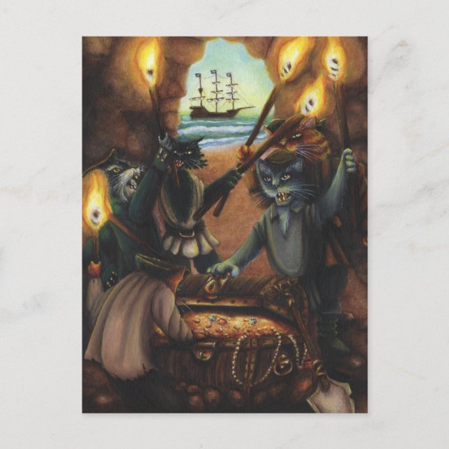 Carte Postale Pirate Cats Treasure Island Cave Imaginaire Art Ca (Devant)