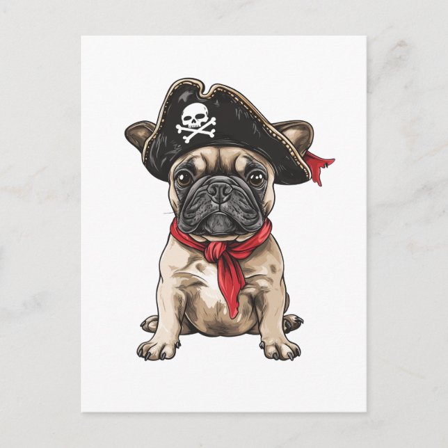 Carte Postale Pirate French Buldog Skull Crossbones (Devant)