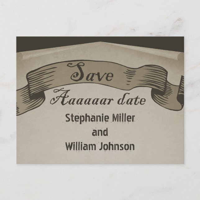 Carte postale Pirate Scroll Save the Date, Marron (Devant)