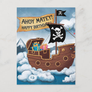 Carte Postale Pirate Ship Birthday Card - Ahoy Matey!