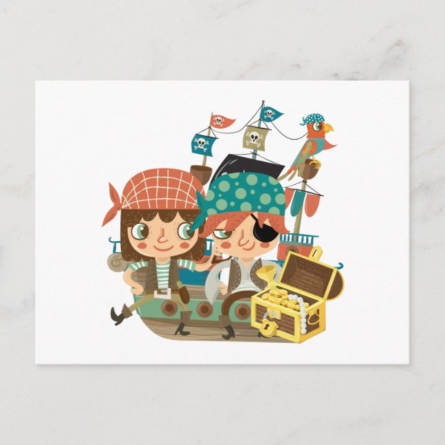 Carte Postale Pirates Au Trésor (Devant)