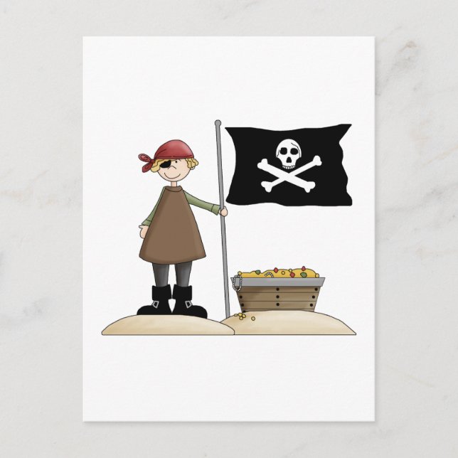 Carte Postale Pirates ・ Pirate, Drapeau & Trésor (Devant)