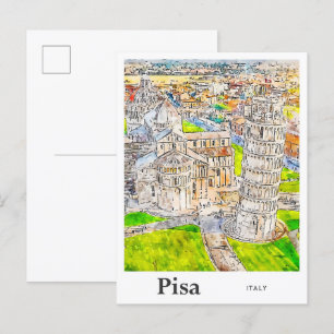 Carte Postale Pisa Italie Aquarelle Dessin main