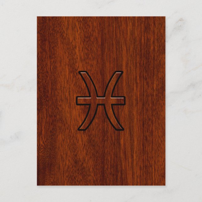 Carte Postale Pisces Zodiac Connexion en bois acajou (Devant)