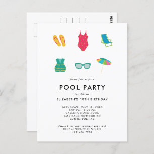 Carte Postale Piscine fête Anniversaire Minimal Simple Colorée M