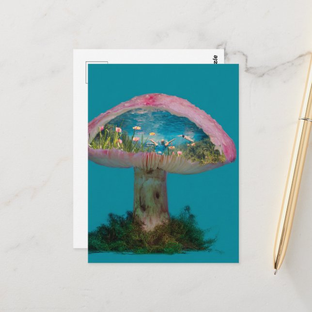 Carte Postale Piscine surréelle dans un champignon (Devant/Arrière en situation)