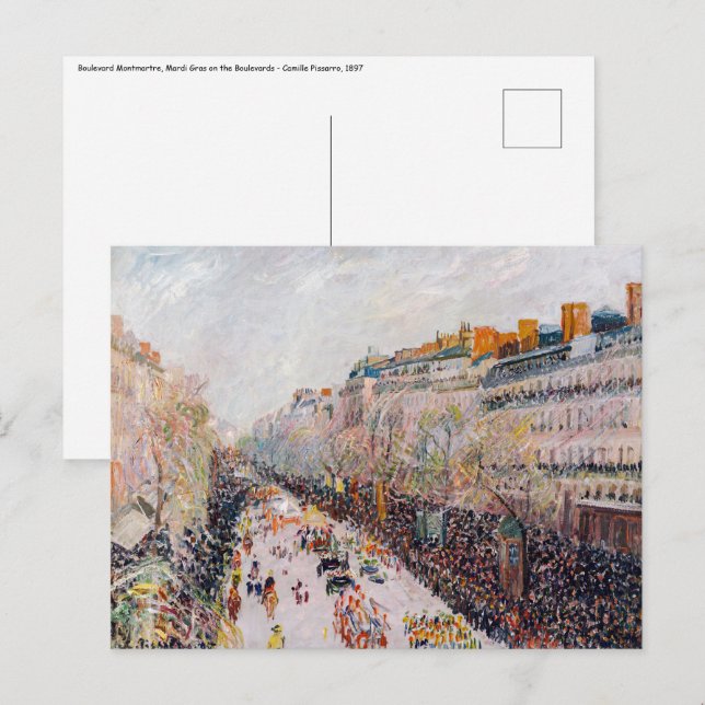 Carte Postale Pissarro - Montmartre, Mardi Gras sur le boulevard (Devant / Derrière)