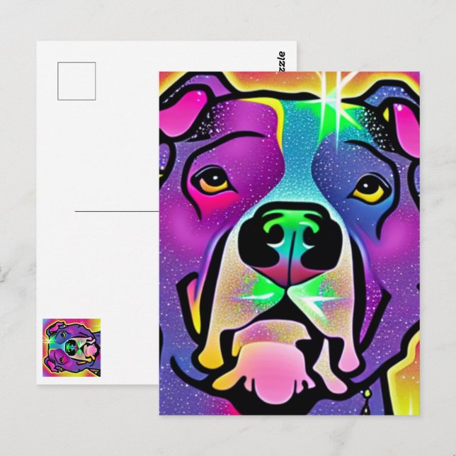 Carte Postale Pitbull Dog Pop Art (Devant / Derrière)