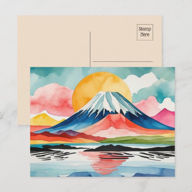 Carte Postale Pittoresque Watercolor Mountain Printemps (Devant / Derrière)