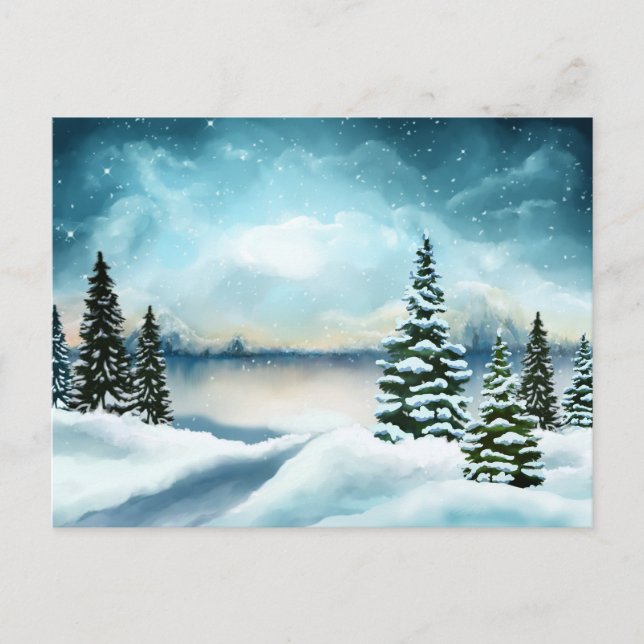 Carte Postale Pittoresque Winter Wonderland aquarelle peinture (Devant)