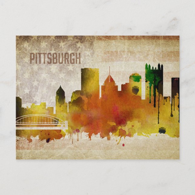 Carte Postale Pittsburgh, PA | Aquarelle de la silhouette de la  (Devant)