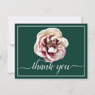 Carte Postale Pivoine blanche et cramoisie Fond vert Merci