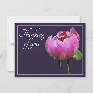 Carte Postale Pivoine Rose Fond de Couleur Navy Pensée Pour Vous
