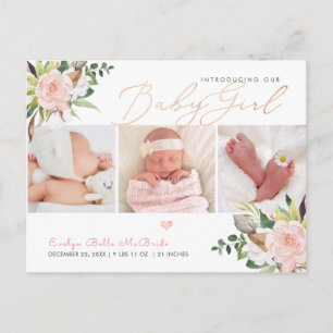 Carte Postale PixDezines Aquarelle Coton+Roses, Naissance de fil
