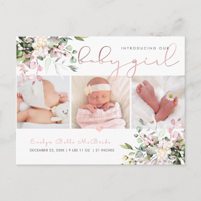 Carte Postale PixDezines Aquarelle Dusty rose Eucalyptus naissan (Devant)