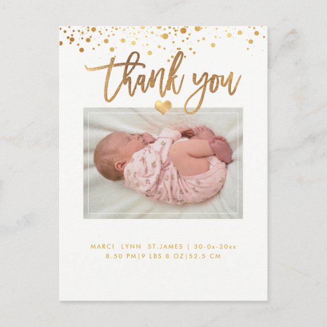 Carte Postale PixDezines Baby shower Merci/Faux Gold (Devant)