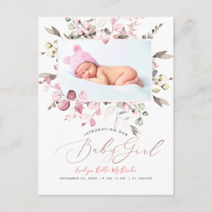 Carte Postale PixDezines Blush Watercolor flowers Girl Birth Pos