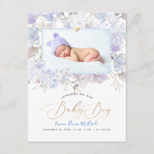 Carte Postale PixDezines fleurs d'aquarelle bleu Garçon naissanc