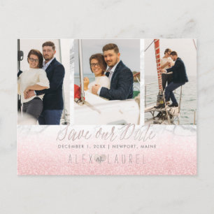 Carte Postale PixDezines Marble+Rose Bleu Enregistrer la date