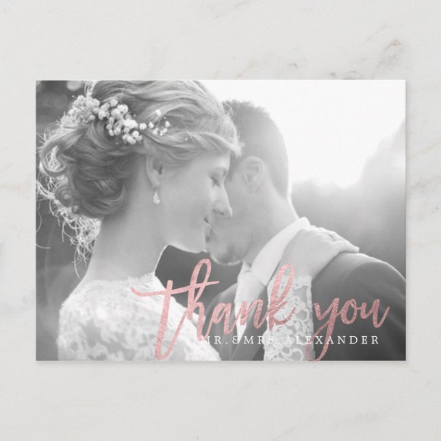 Carte Postale PixDezines Mariage Merci/Rose Gold Script (Devant)