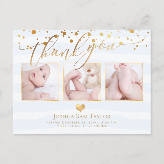Carte Postale PixDezines Merci, Baby shower/Confetti/Coeur (Devant)