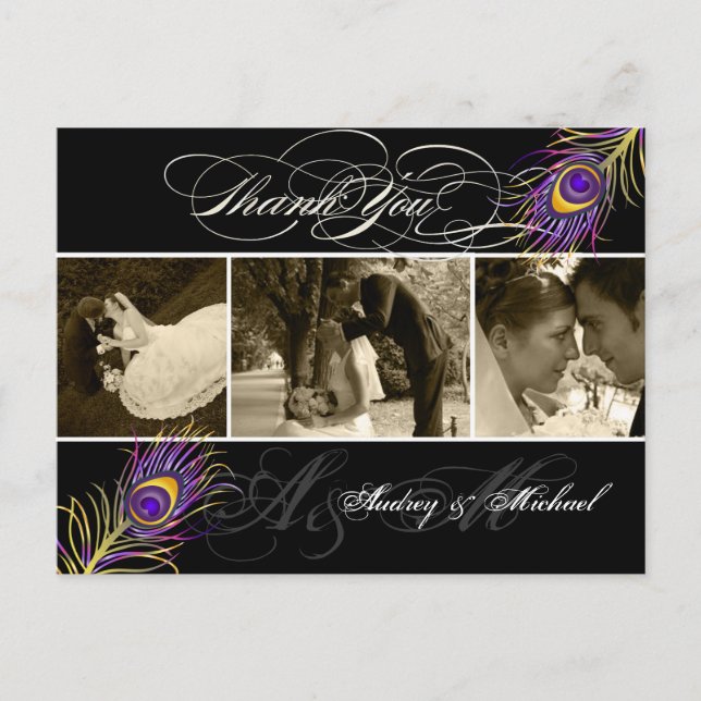 Carte Postale PixDezines Peacock Mariage Photos Merci (Devant)