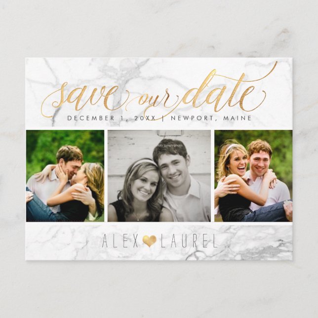 Carte Postale PixDezines Sauvegardez notre Date/Chic Faux Gold+M (Devant)
