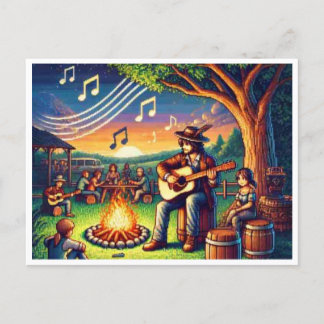 Carte postale Pixel 16 bits du mois de la guitare