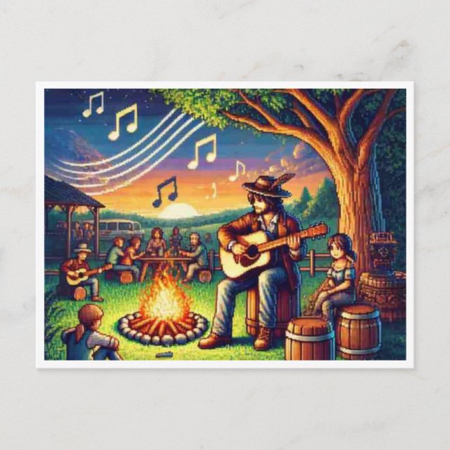 Carte postale Pixel 16 bits du mois de la guitare (Devant)