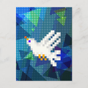 Carte Postale Pixel 8 bits art blanc plongée oiseau volant