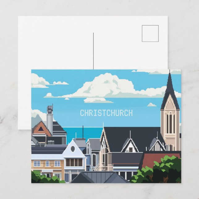 Carte Postale Pixel Art Christchurch Nouvelle-Zélande (Devant / Derrière)