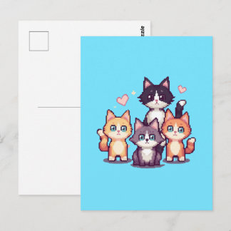 Carte Postale Pixelated Colorful Kitties Green