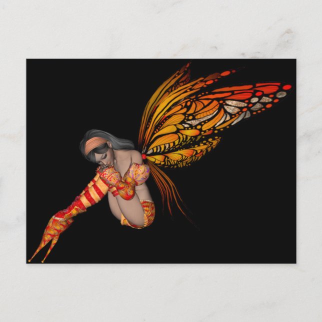 Carte Postale Pixie 3D pour papillon Monarque orange - Fée 2 (Devant)