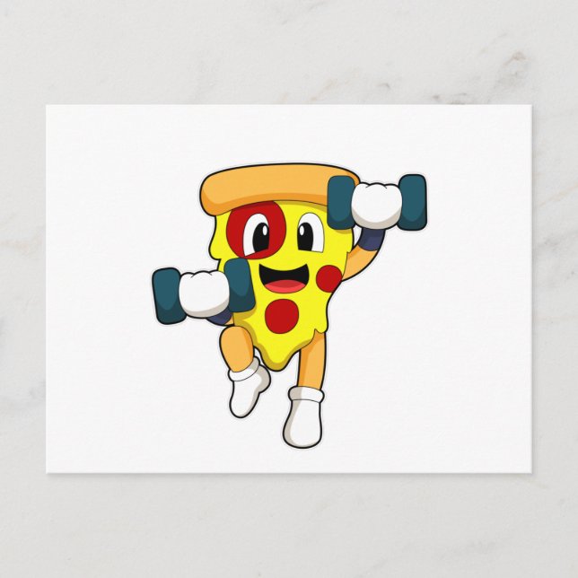Carte Postale Pizza à Fitness avec Dumbbells (Devant)