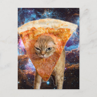 Carte Postale Pizza Chat dans l'espace avec Pizza Slice