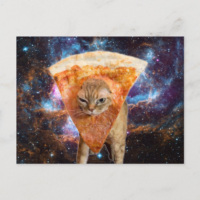Carte Postale Pizza Chat dans l'espace avec Pizza Slice (Devant)