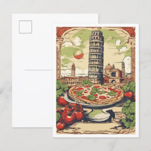 Carte Postale Pizza Pisa Italie Illustration Vintage voyage
