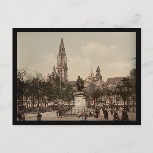 Carte Postale Place Verte et cathédrale, Anvers, Belgique (Devant)