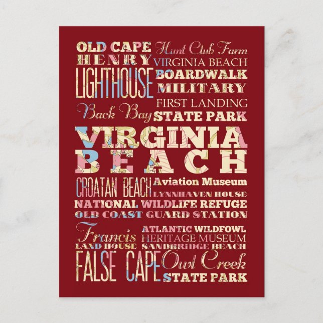 Carte Postale Places célèbres de Virginia Beach, Virginie. (Devant)