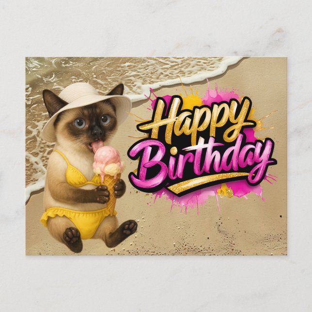 Carte Postale Plage à thème pour anniversaire Amoureux des chats (Devant)