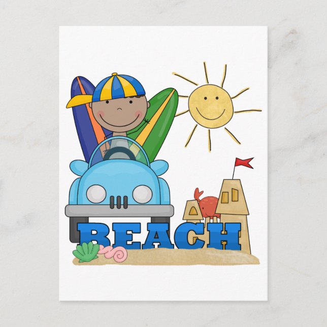 Carte Postale PLAGE African American Boy Tshirts et cadeaux (Devant)