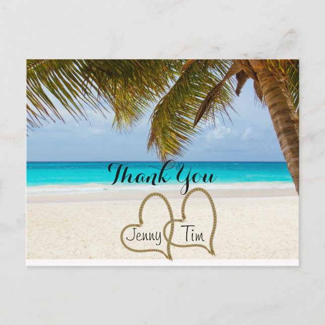 Carte Postale plage amour coeur palme nuptiale merci (Devant)